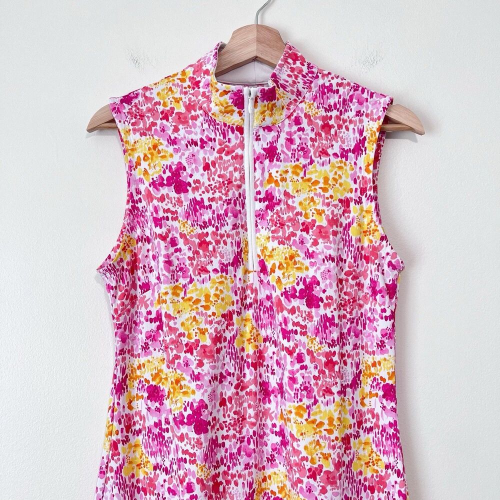 IBKUL Small Sleeveless Mock Neck Golf Tennis Dress Pink Floral 1/4 Zip - Picture 3 of 12